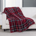 Elegant Comfort Throw Blanket, Reversible Sherpa Flannel, Ultra-Soft, Fuzzy, Cozy and Plush- All Season Lightweight Decorative Throw, 50 x 60 inches, Plaid Design Sherpa Throw, Burgundy