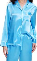 Lonxu Silk Satin Womens Pajama Sets Button Down Sleepwear Loungewear XS~3XL