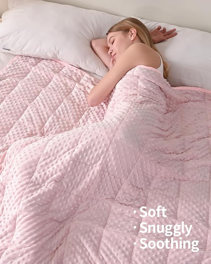 Mr. Sandman Weighted Blanket for Adults, Minky Dots Heavy Blanket for Woman, Man Sleeping/Calm, Soft, Cozy and Cooling Weighted Throw Blankets, Machine Washable, 48 x 72in, 12 lbs, Pink