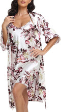 Women's Satin Robe Sets 2 Piece Nightgown Silk Pajama Sexy Floral Lingerie Lace Cami Sleepwear Night Robes