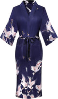 Valennia Women Long Silky Bathrobe Satin Kimono Robe Floral Printed Dressing Gown Sleepwear