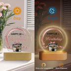 Customized Birthday Gifts Personalized Acrylic LED Night Light Lamp Crystal Ball Plaque Custom Photo Name Birthday Gifts for Mom Kids (Rose Gold and Black)