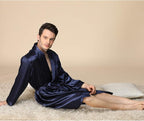 Mens Satin Robe,Silk Long Sleeve House Kimono Bathrobe,Soft Loungewear Dragon Robe