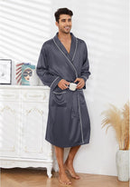 Vulcanodon Men’s Satin Robe Lightweight,Men's Luxurious Silk Kimono Bathrobe
