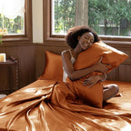 CozyLux Satin Sheets King Size Sheet Set - 4 Piece Silky King Sheets, Luxury Terracotta King Bed Set with Smooth and Soft Microfiber, Includes 1 Fitted Sheet, 1 Flat Sheet and 2 Pillowcases
