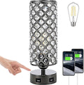 Crystal Table Lamps, Small Touch Desk Lamp Bedside Bedroom Lamp with 2 USB Charging Port Nightstand Night Light Room Decor for Kids Room, Home Office, Living Room,Bar, Restaurant (Black)