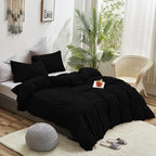 Cottonight Black Comforter Set Full Men Boys Black Bedding Set Modern Dark Color Soft Quilts Blanket Modern Gothic 3 Piece Plain Comforter for Women Men Full Bed