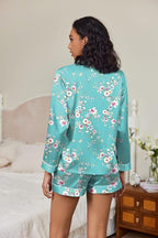 Ekouaer Satin Pajama Set for Women Button Down Pj Set Long Sleeve Top and Shorts 2 Piece Loungewear Summer Soft Sleepwear