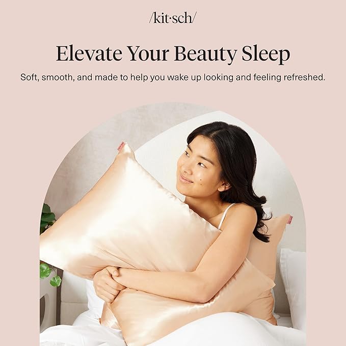 Kitsch Satin Pillowcase with Zipper for Hair & Skin - Softer Than Silk Pillow Cases, Cooling Satin Pillow Case, Wrinkle-Free, Machine Washable - Pillow Cases Standard Size 19x26 - Champagne