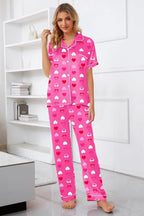Umeyda Girls Womens Pajamas Set, Satin Silky Button Down Loungewear 2 Piece Short Sleeve Pants PJS Sets for Mommy Kids