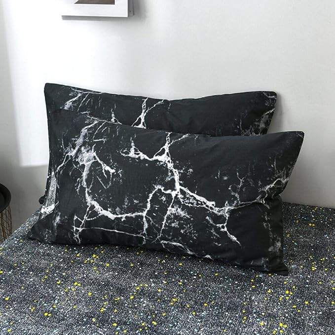 CLOTHKNOW Black White King Size Comforter Set 3Pcs Marble Bedding Comforter Sets All Season Black Comforter Abstract Comforter with 2 x Pillow Cases