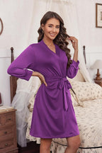 Ekouaer Women‘s Robes Lightweight 3/4 Sleeve Short Knit Bathrobe Soft Knee Length Sleepwear Robes with Pockets S-XXL