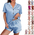 WJing Yi Jia Womens Silk Satin Pajamas Loungewear Two-Piece Sleepwear Button-Down Floral Pj Set XS-4XL