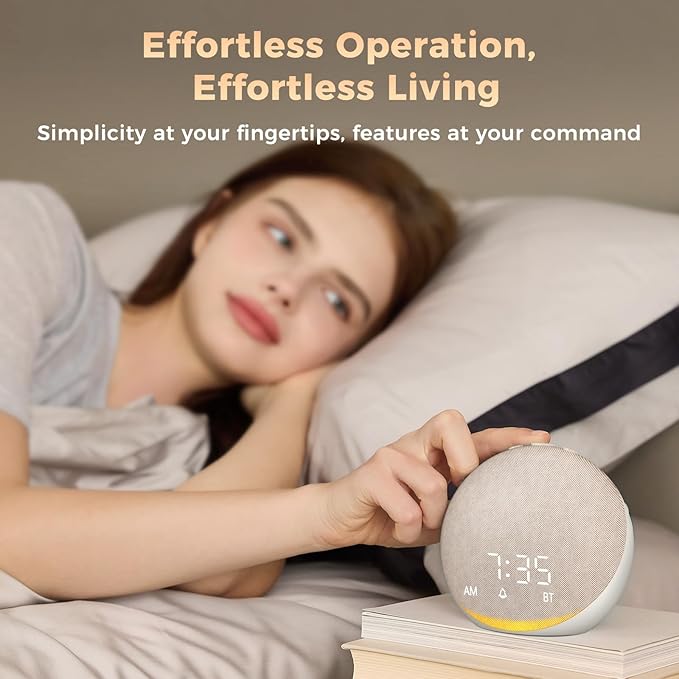 Sound Machine Alarm Clock for Bedroom: 25 Natural Sleep Sounds - White Noise Machine for Adults Kids Baby - Gentle Wake Up Alarm with Bluetooth Speaker - Putty
