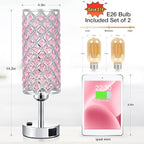Hong-in Pink Crystal Lamp Set of 2, 3 Way Dimmable Touch Lamp for Bedroom with Crystal Shade, Bedside Nightstand Lamps for Living Room Bedroom Home Office