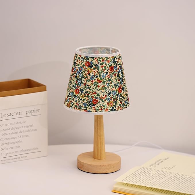 WSYEAR Flowers Cute Small Table Lamp, Boho Floral Table Lamps for Bedroom, Bedside Small Table Lamp for Small Space, Farmhouse Mini Table Lamp for Bedroom, Living Room