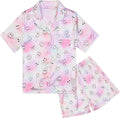 QPANCY Kids Satin Pajamas Sets Baby Boy Girl Button-Down Silk Sleepwear 2 Piece Short Sleeve Loungewear Clothes Set