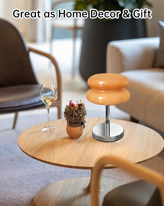 Mushroom Table Lamp for Bedroom, Cordless Mid Century Modern Lamp, Cute Egg Tart Small Night Light, 5000mAh Rechargeable Table Light for Living Room Nightstand Home Mushroom Decor Aesthetic (Copper)