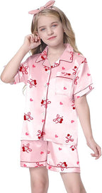 Girls & Womens Satin Pajamas Set, Silk Button-Down Sleepwear 2 Piece Nightwear, 3 Years - Women XXL