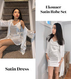 Ekouaer Women's Satin Robe Set Nightgown with Robes Silk Pajama Set 2 Pieces Lingerie Cowl Neck Cami Sleepwear Sets