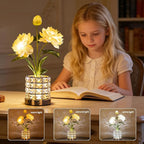 Flower Table Lamp, Orchid Flower with Crystal Vase Lamp, Cordless Touch Desk Light, 3 Colors Dimming & Rechargeable, Small Night Light for Bedroom Home, Romantic Gifts for Girl Women (Peony-White)