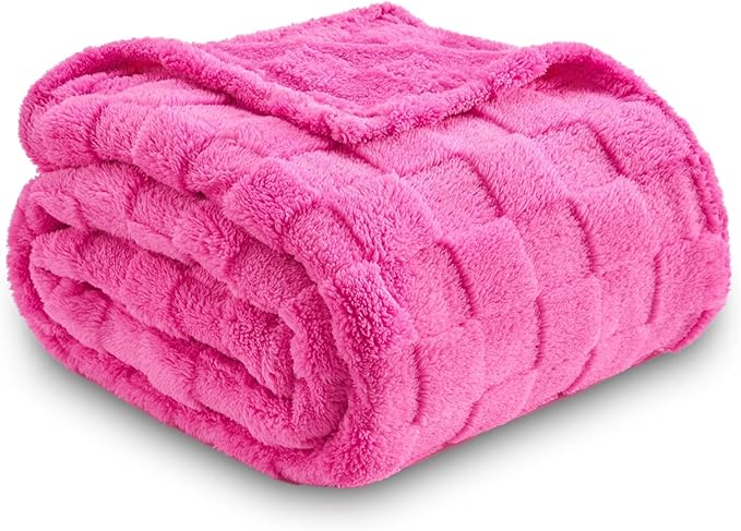 NEWCOSPLAY Super Soft Throw Blanket Hot Pink Premium Silky Flannel Fleece 3D Checkered Lightweight Bed Blanket All Season Use (Hot Pink Checkered, Throw(50"x70"))