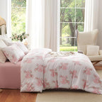 Nayoroom Pink Bow Duvet Cover Full Size Coquette Pink Floral Duvet Cover 3 Pieces Soft Lightweight Microfiber Girls Cute Aesthetic Dorm Bedding Set
