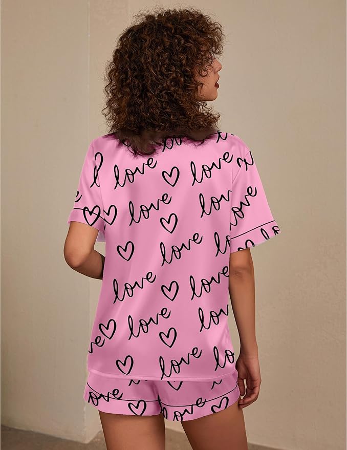 Ekouaer Silk Pajama for Women Short Sleeve Satin Pj Set Two Piece Soft Sleepwear Loungewear, S-XXL