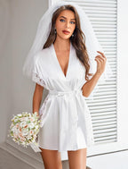 Avidlove Women Lingerie Robe Satin Sleepwear Eyelash Lace Kimono Side Split Sexy Silk Robes