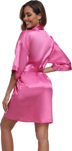 Women's Short Satin Robes Silky Bathrobe Bridesmaid Sleepwear for Wedding Party Getting Ready Solid Color