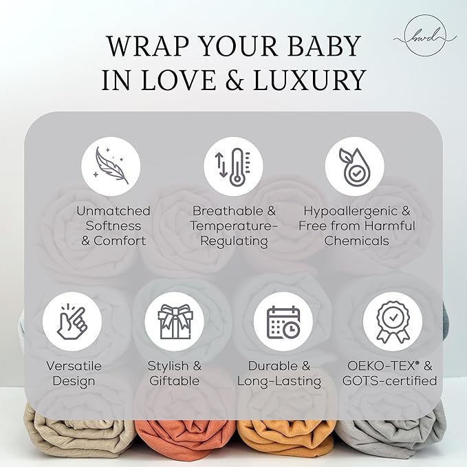 Premium Swaddle Blanket by BWD - Bamboo Viscose & Organic Cotton - Baby Girl Swaddle Set for Newborns and Infants, Muslin Baby Blanket, Ultra-Soft Luxury - 47 Inches (Dusty Blush)