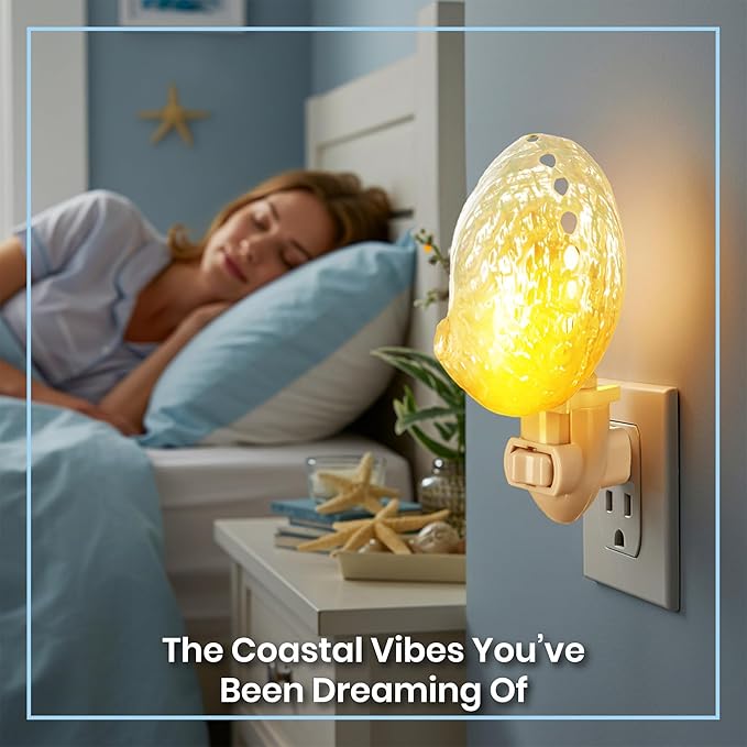 Nautical Crush Trading Seashell Night Light – Beach Night Light with Pearled Abalone – Shell Light for Bathroom – Sea Shell Lamp – Seashell Lamp Plug Into Wall