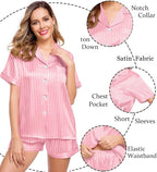 LecGee Womens Silk Satin Pajamas Short Sleeve Loungewear Two-Piece Sleepwear Button-Down Pj Set