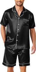 Ekouaer Mens Pajamas Set Silk Satin Sleepwear Short Sleeve Button Down Pjs Set 2 Piece Loungewear with Pockets S-XXL