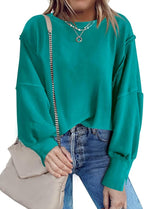 Nirovien Womens Oversized Crewneck Sweatshirt Side Slit Long Sleeve Pullover Slouchy Fit Tops