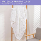 Bigacogo Chunky Knit Throw Blanket for Couch, 40x80 inches, 100% Hand Knitted with Thick Jumbo Chenille Yarn, Cozy Soft Large Rope Knot Cable Crochet Blankets for Sofa Bed Living Room, White