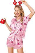 Ekouaer Womens Silk Satin Pajamas Set Short Sleeve Sleepwear Button Down Loungewear 2 Piece Pjs Shorts Set S-5X Plus Size