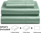 Pure Bedding Satin Sheets Twin [3-Piece, Champagne Green] Hotel Luxury Silky Bed Sheets - Extra Soft 1800 Microfiber Sheet Set, Wrinkle, Fade, Deep Pocket Fitted Sheet, Flat Sheet, Pillow Cases