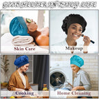 4Pcs Satin Bonnet Silk Bonnet, Hair Bonnet for Sleeping, Elastic Wide Band Silk Sleep Cap, Shower Cap Soft and Breathable (Blue Series)