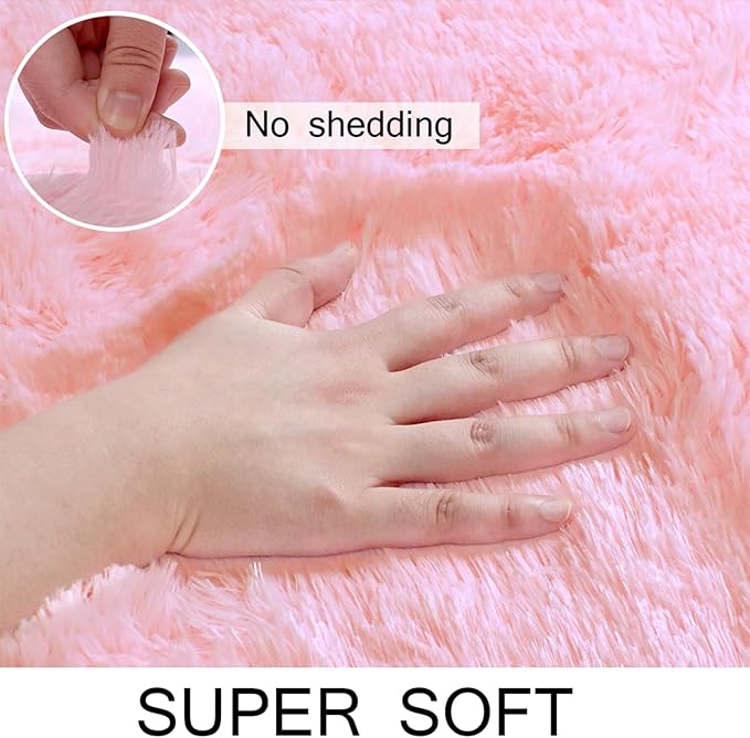 Shag Pink Rug, Rugs for Bedroom Girls Kids Room, 6x9 Ultra Soft Fluffy Area Rugs for Drom, Kids Room, Nursery, Study, Playroom, Easy Clean, Indoor Carpet for Living Room, Modern Carpet Décor