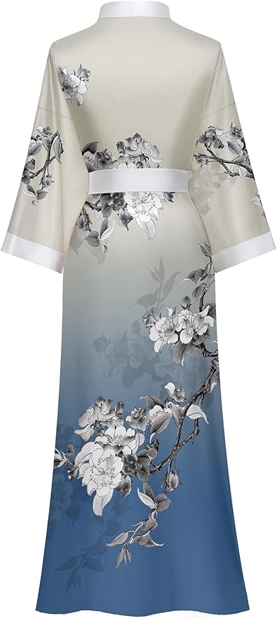 Kihnop Women's Floral Long Kimono Robe Long Satin Robe Long Silk Robe Ladies Kimonos Silky Bathrobe Cover Up, One Size