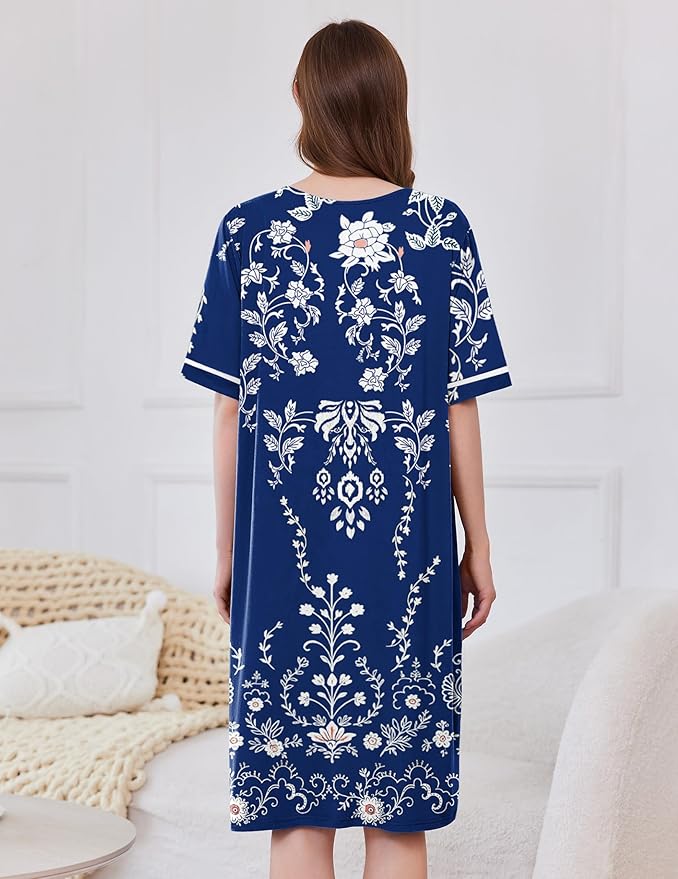 Ekouaer Women Zipper Robe Short Sleeve Duster Housecoat Short Bathrobes Zip Front Nightgown with Pockets S-3XL