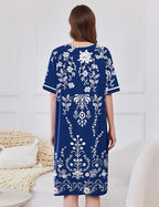 Ekouaer Women Zipper Robe Short Sleeve Duster Housecoat Short Bathrobes Zip Front Nightgown with Pockets S-3XL