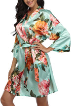 Floral Silk Robes for Women Kimono Satin Short Bath Robe Bridal Dressing Gown Bride Bridesmaids Lightweight Bathrobes