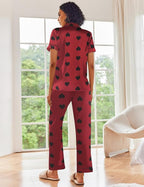 Ekouaer Silk Satin Pajamas Set Women Short Sleeve Sleepwear Soft Button Down Loungewear Pjs Set