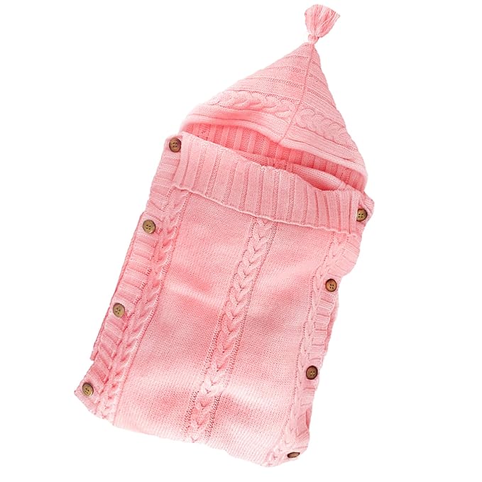 XMWEALTHY Newborn Baby Wrap Swaddle Blanket Knit Sleeping Bag Receiving Blankets Stroller Wrap for Baby Light Pink 0-6 Month