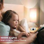 Hong-in Pink Bedside Lamp for Bedroom-Nightstand Lamps with 3 Color Modes with USB-C+A Charging Ports, 3000/4000/5000k Bedroom Lights by Pull Chain