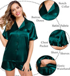 LecGee Womens Silk Satin Pajamas Short Sleeve Loungewear Two-Piece Sleepwear Button-Down Pj Set