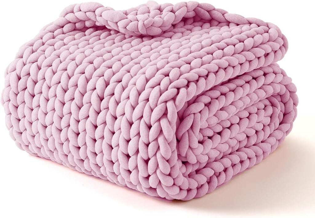 YnM Chunky Throw Blanket, Medium-Weight, Hand Knitted, Skin Friendly, Ventilated and Breathable, Machine Washable, Home Décor Piece for Couch, Sofa and Bed (Fancy Pink, 60x80 Inch)