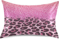 Satin Pillowcase for Hair and Skin, Pink Glitters Leopard Prints Silk Pillowcase Soft and Cozy Body Pillow Covers, Standard Size Satin Pillow Cases with Envelope Closure(20x26 Inch), 1PC